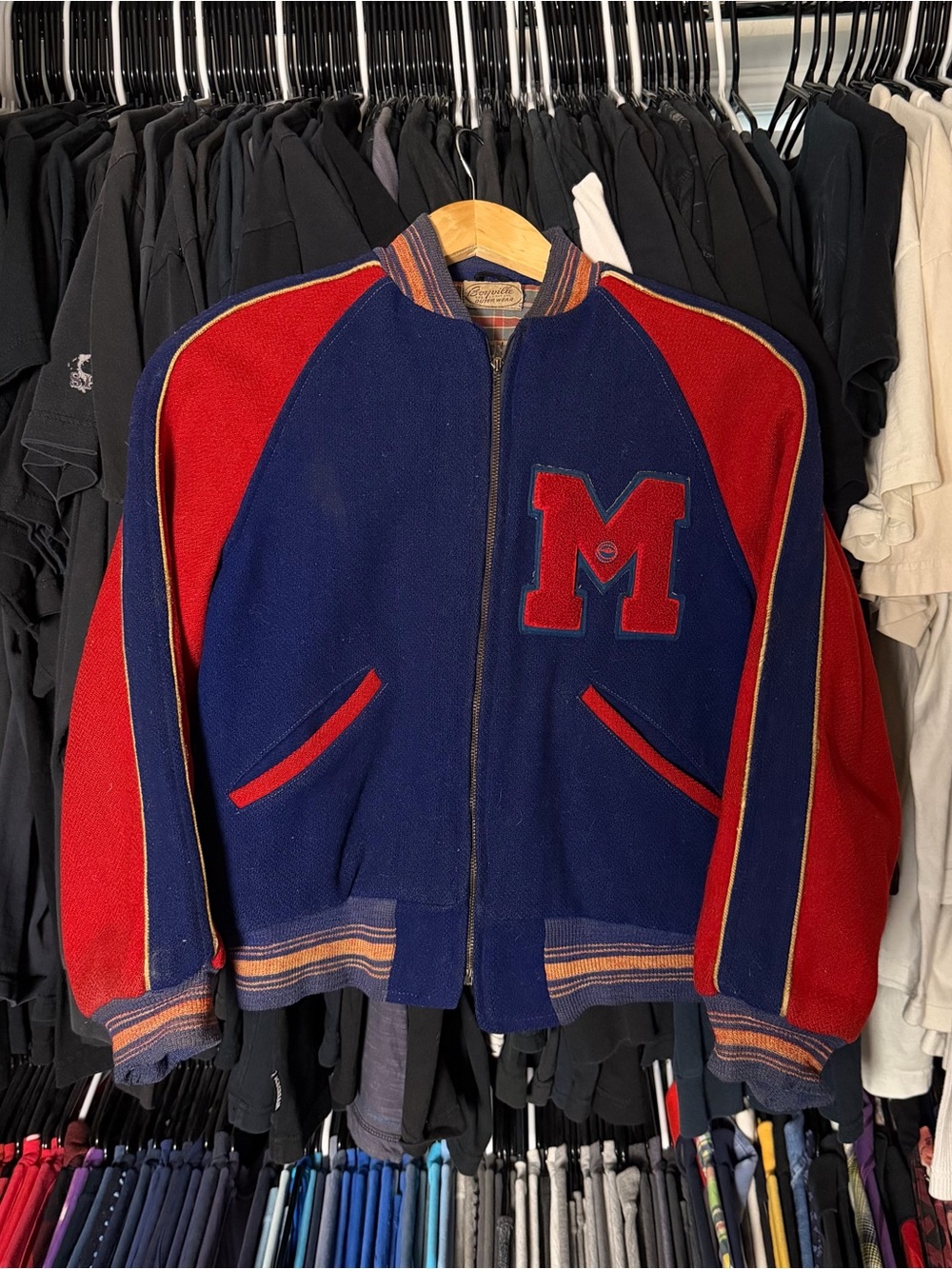 Vintage 40s Boyville Wool Varsity Jacket Women’s Small Red Blue Zip Up Talon USA